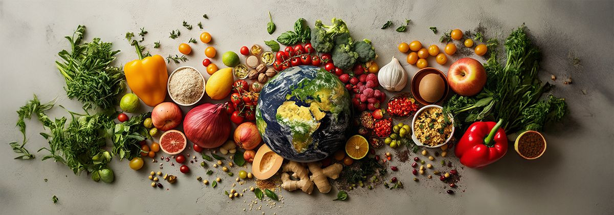 Warzywa na stole, planeta po środku